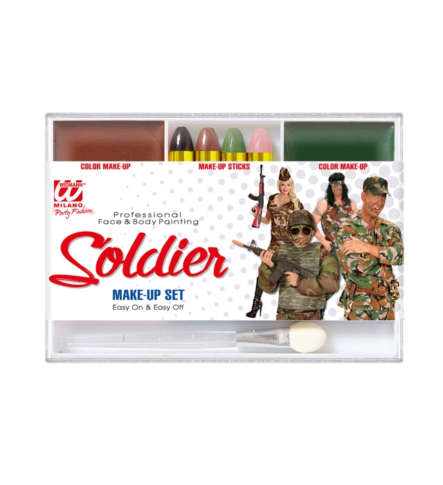 Set de "MAQUILLAGE DE SOLDAT" ( 4 crayons de maquillage, maquillage marron et vert en applicateur)