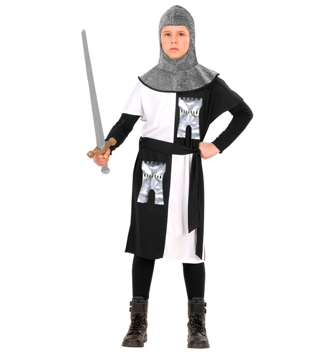 [59766] "GUERRIER MEDIEVAL" - blanc (manteau, ceinture, capuche) (5-7 ans)