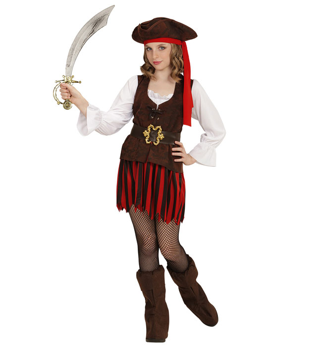 "FEMME PIRATE DES CARAIBES" (robe,ceinture, couvre-bottes, bandeau, chapeau)