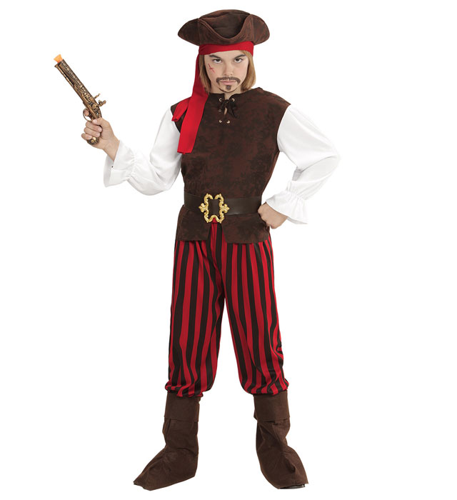"PIRATE DES CARAIBES" (chemise avec gilet, ceinture, couvre-bottes, bandeau, chapeau)