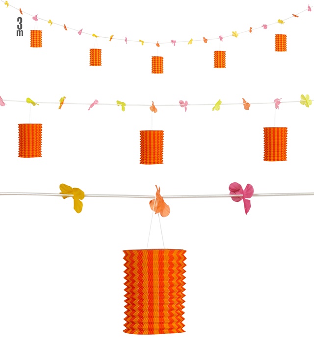 "GUIRLANDE LANTERNE ORANGE/ JAUNE AVEC DES FLEURS " 3 m