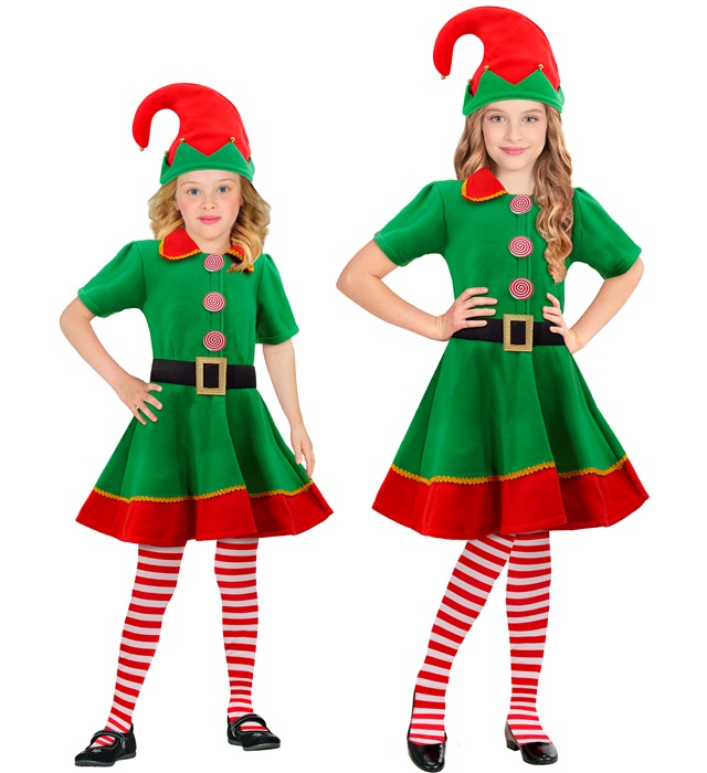 "ELFE ASSISTANT DU PERE NOEL" (robe avec ceinture, chapeau, socquettes)