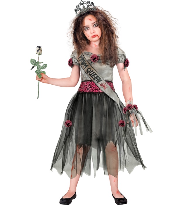 "PROM QUEEN ZOMBIE" (robe, ceinture, bandeau, tiare, bouquet au poignet)