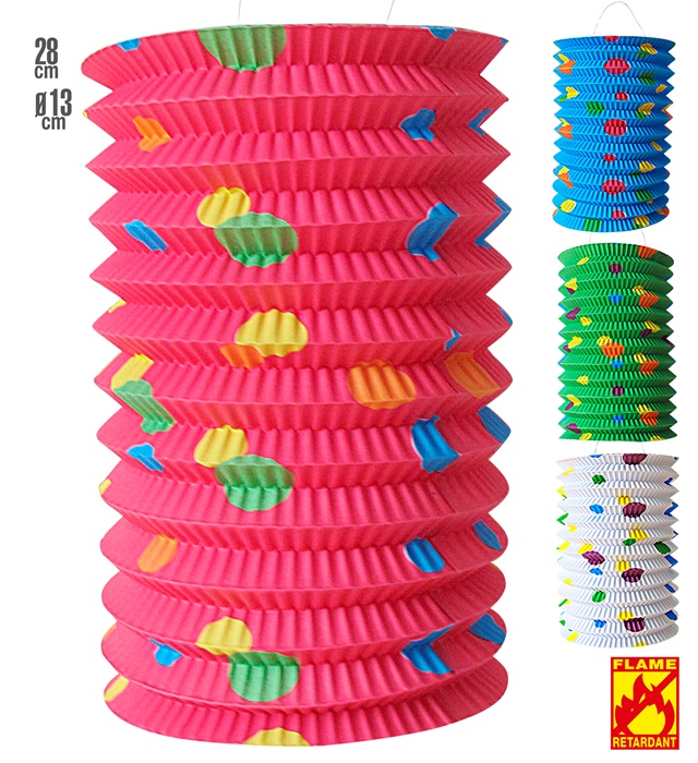 [02493] "LANTERNE A POIS"  Ø 13 cm -h 28 cm - ass 4 couleurs - retardateur de flamme