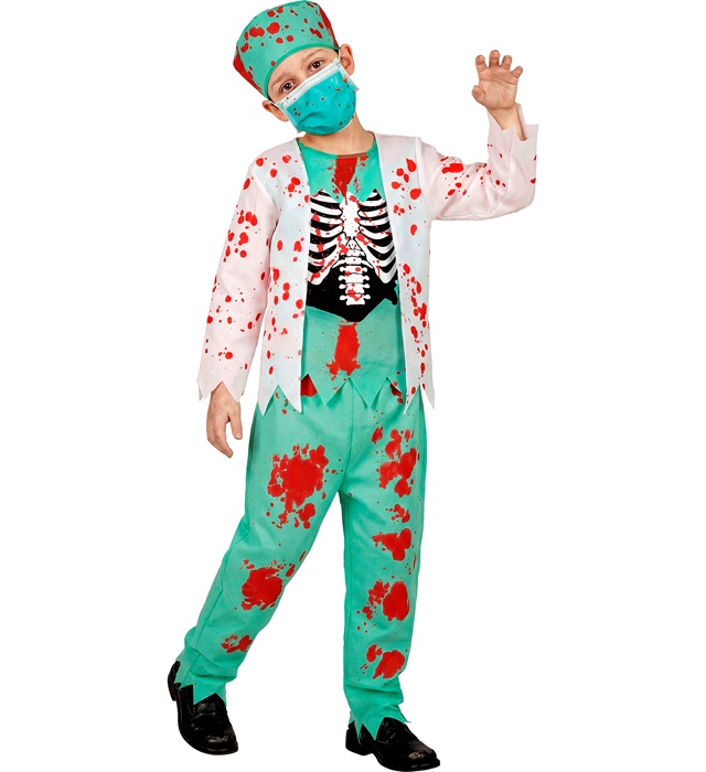 "DOCTEUR ZOMBIE" (manteau avec cage thoracique, pantalon, chapeau, masque facial)