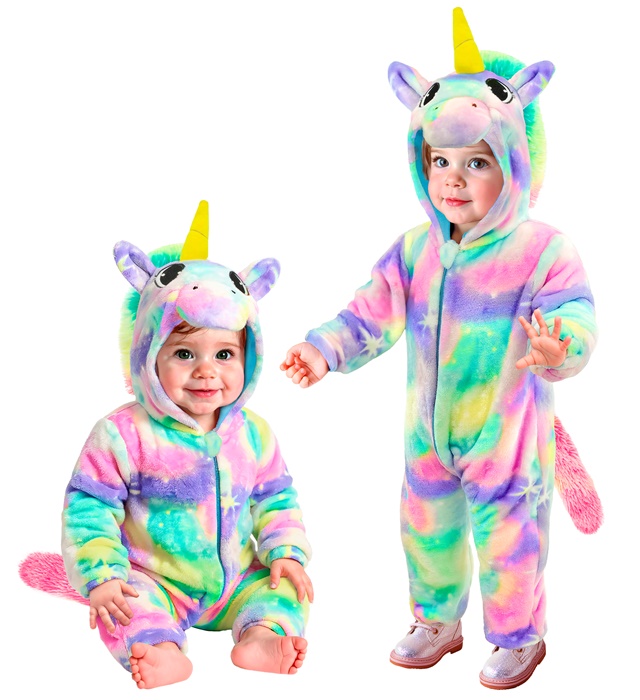 "LICORNE EN VELOURS DOUX ARC EN CIEL" (combinaison à capuche)