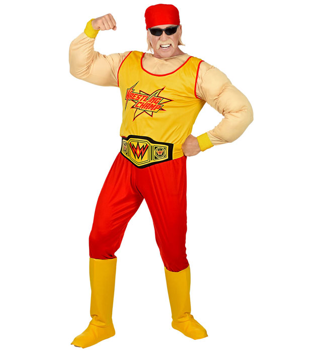 [02551] "WRESTLING CHAMP" (combinaison de muscles, ceinture, guêtres, bandana) (S)