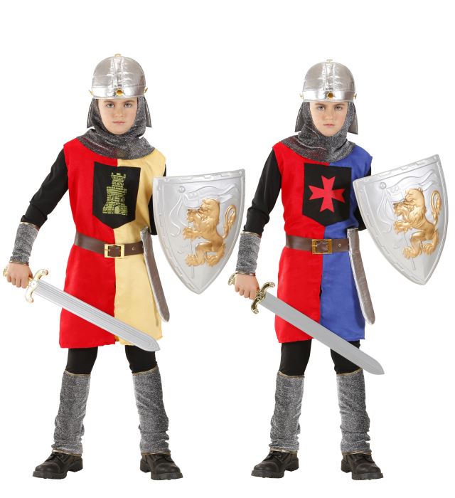 [03047] "GUERRIER MEDIEVAL" 2 coul. (tunique, ceinture avec fourreau, casque) (8-10 ans)