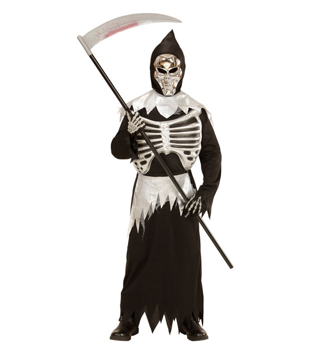 "FAUCHEUR DE LA MORT" (tunique avec cage thoracique, ceinture, masqueà capuche)