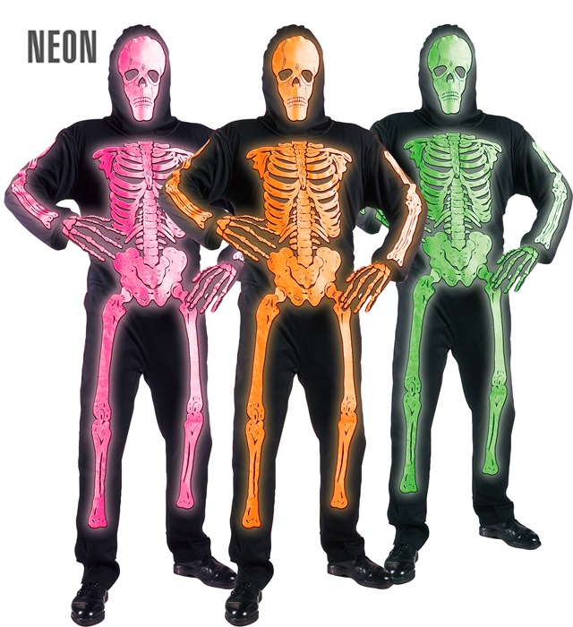 "SQUELETTE NEON" 3 coul. (costume,masque)
