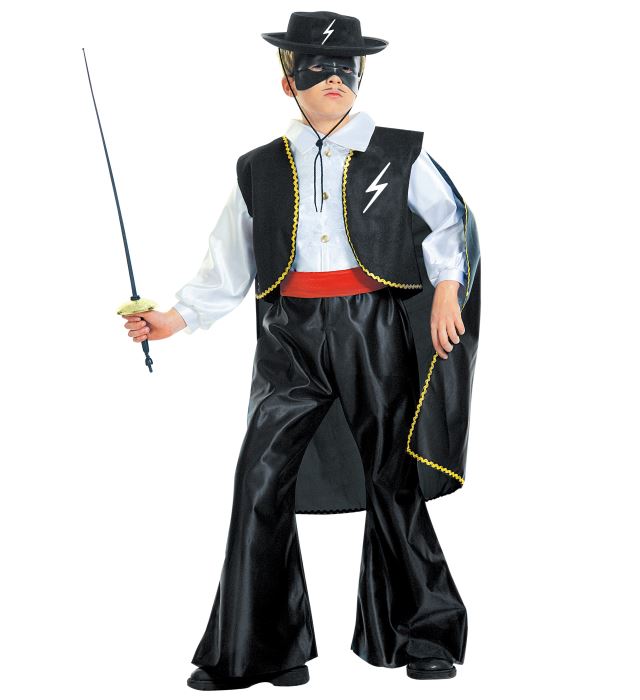 "CAVALIER NOIR" (costume avec gilet, ceinture, cape, masque)