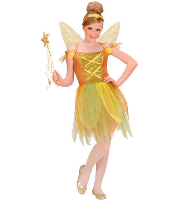 "FEE DE LA FORET D'OR" (robe, ailes, serre-tête)