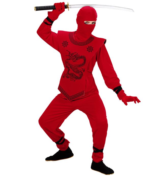 [74537] "NINJA ROUGE" (casaque avec liens,pantalon avec liens, cuirasse, masque) (8-10 ans)