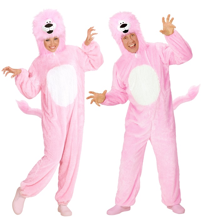 [97148] "LION ROSE EN PELUCHE DOUX" (costume à capuche et masque) (M)