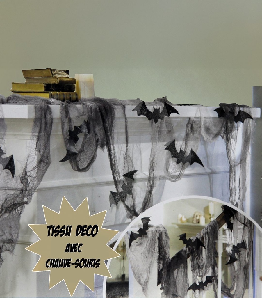 [PTC-10120] Tissu avec 8 chauve-souris - 60cm x 4,5m