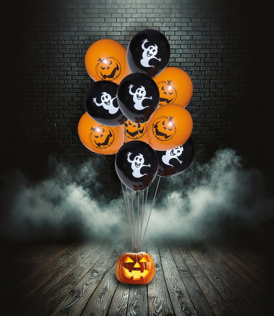 Ballon 23cm Halloween - lot de 10 - orange, noir