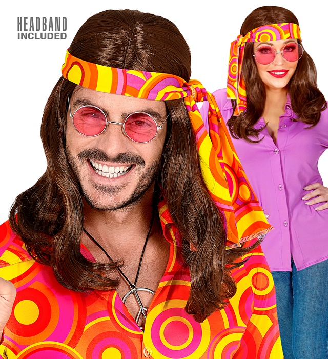 Marron "PERRUQUE 70s DISCO FEVER AVEC BANDEAU" en boite