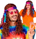 "PERRUQUE HIPPIE MARRON AVEC BANDEAU TEINTE" en boite