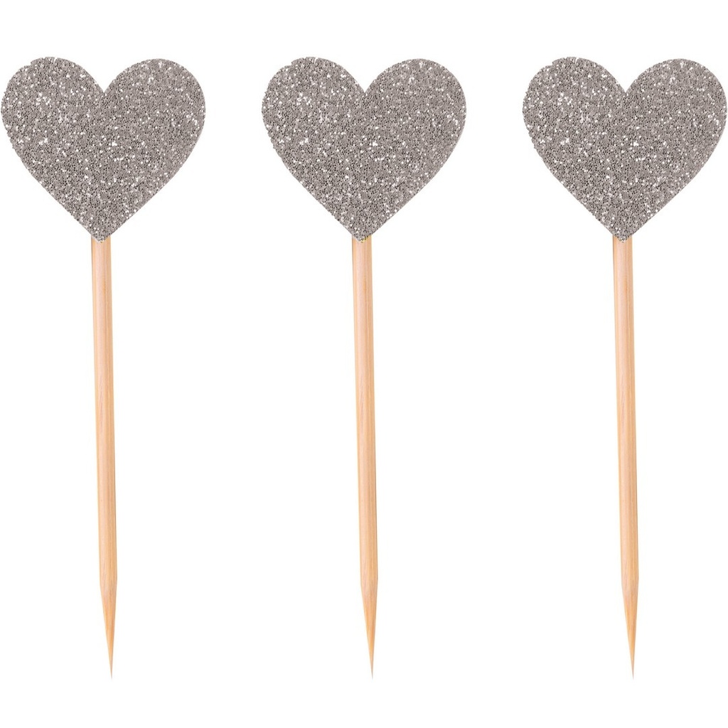 [PTC-22729] Pique à gâteau - argent - lot de 12 - cœur
