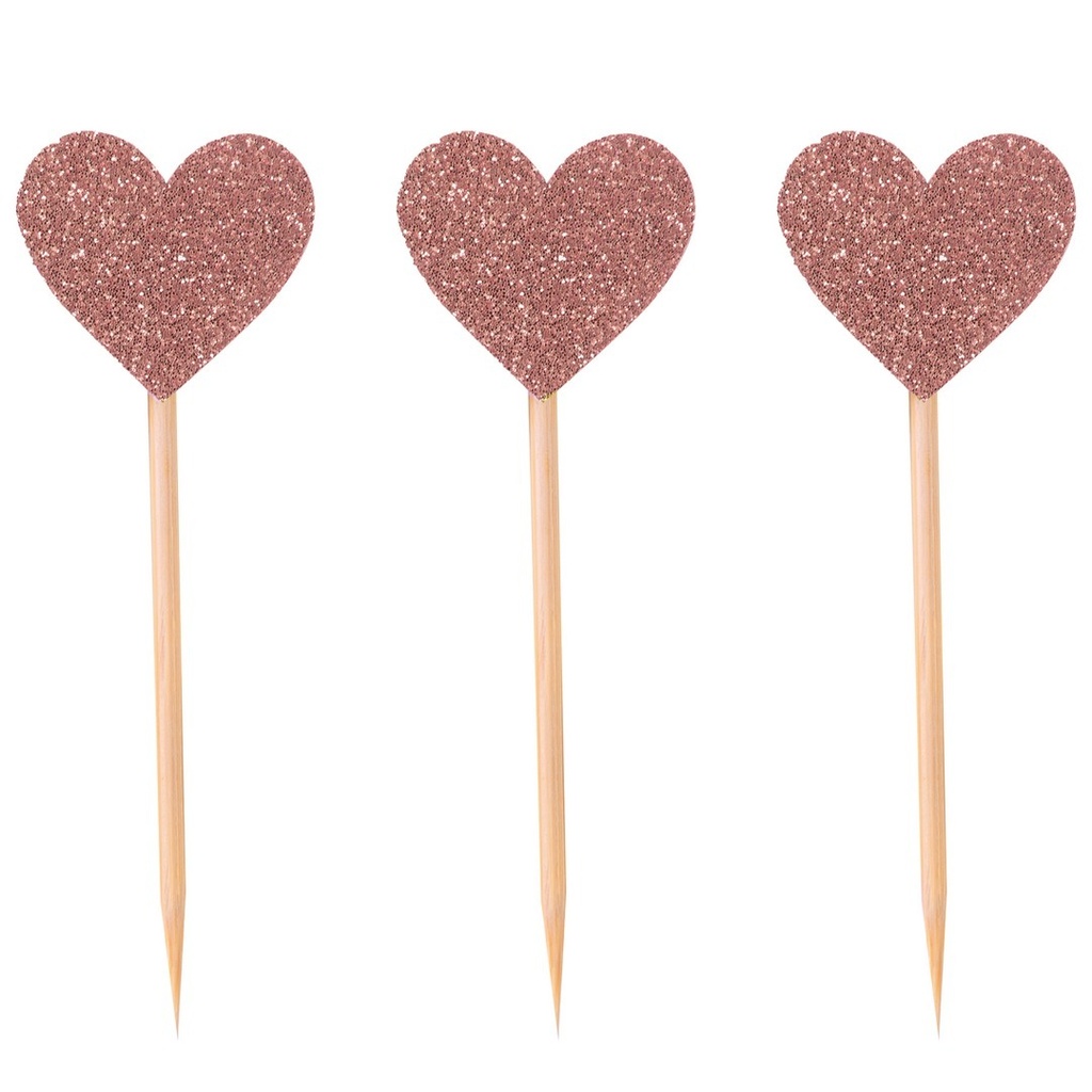 [PTC-22736] Pique à gâteau - rose gold - lot de 12 - cœur