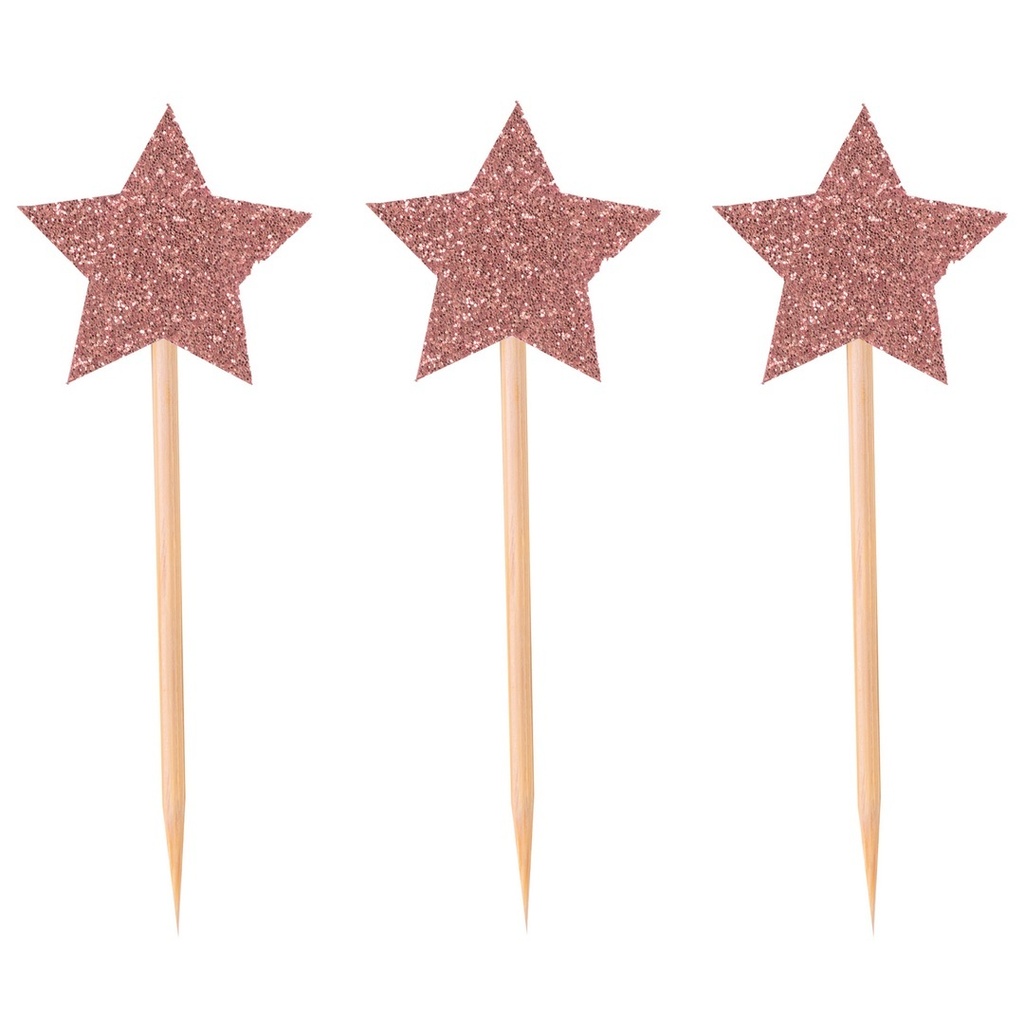 Pique à gâteau - rose gold - lot de 12 - étoile