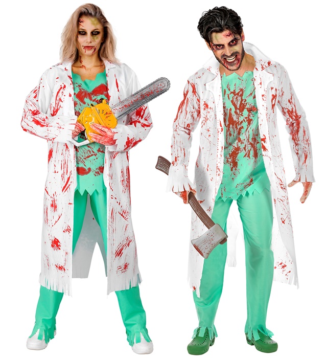 "CHIRURGIEN ZOMBIE" (blouse de laboratoire avec chemise et blessure, pantalons, gants ensanglantés)