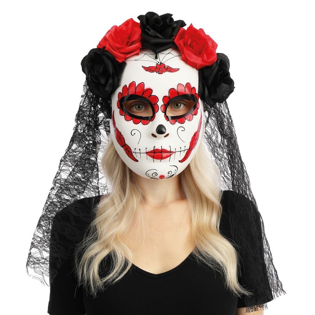 Masque Day of the Dead avec fleurs et voile - adulte