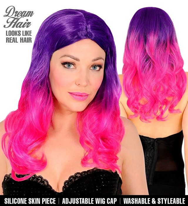 [02998] "PERRUQUE CHEVEUX DE REVE ROSE OMBRE" en boite PVC avec couleur