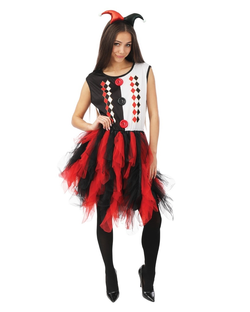 Costume arlequin avec froufrou - noir, rouge - adulte