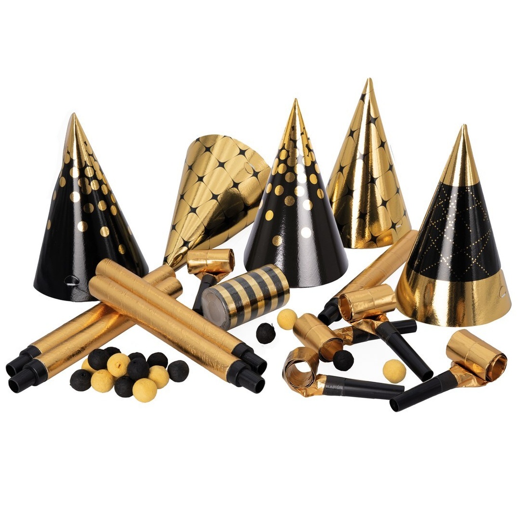 Kit cotillons - or et noir - sachet 5 personnes