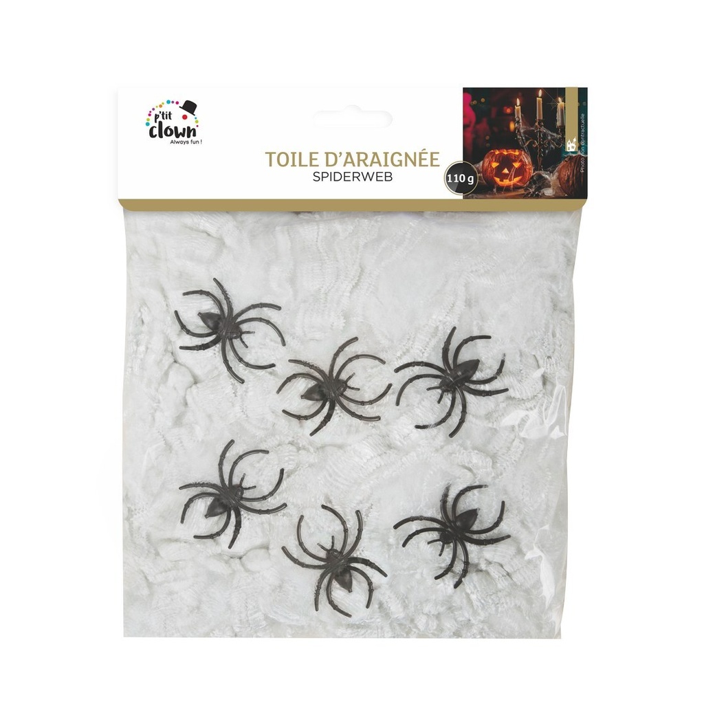 Toile d'araignée - blanc - 110g + 6 araignées