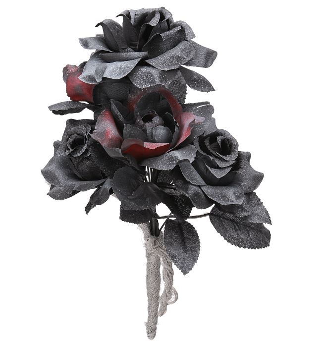 "BOUQUET DE MARIEE HALLOWEEN AVEC ROSES NOIRES ET ROUGES"