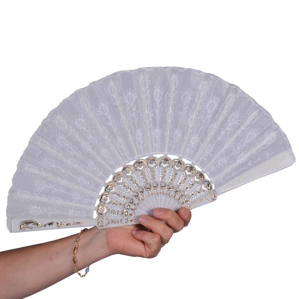 [PTC-62453] Éventail brodé - Ø 45cm - blanc