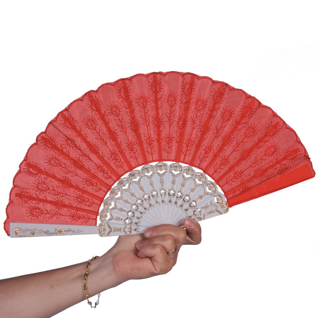 [PTC-62454] Éventail brodé - Ø 45cm - rouge