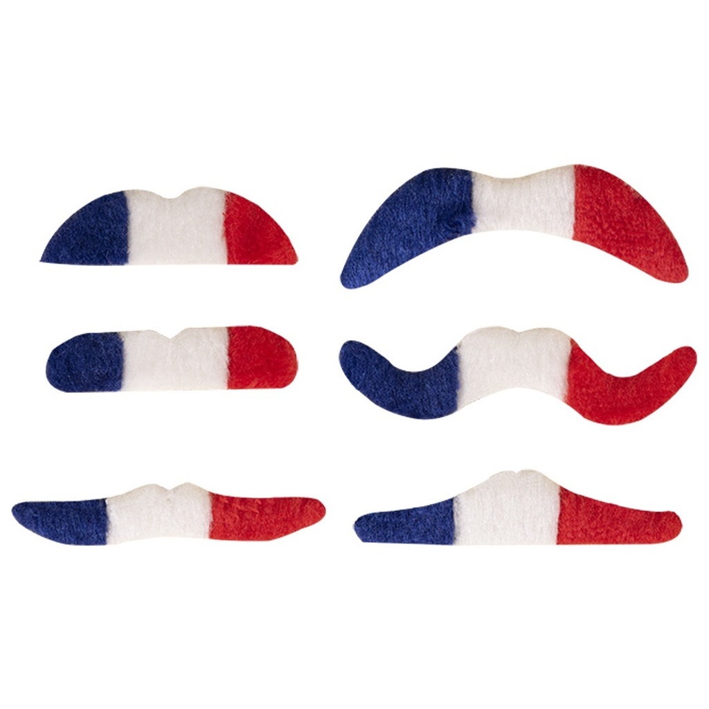 [PTC-62530] Moustaches - lot de 6 - bleu, blanc, rouge