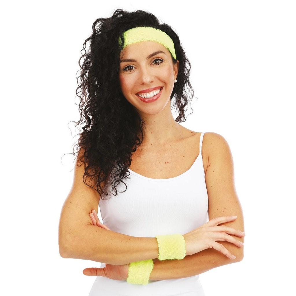 [PTC-70520] Bandeau et poignets éponge - jaune fluo
