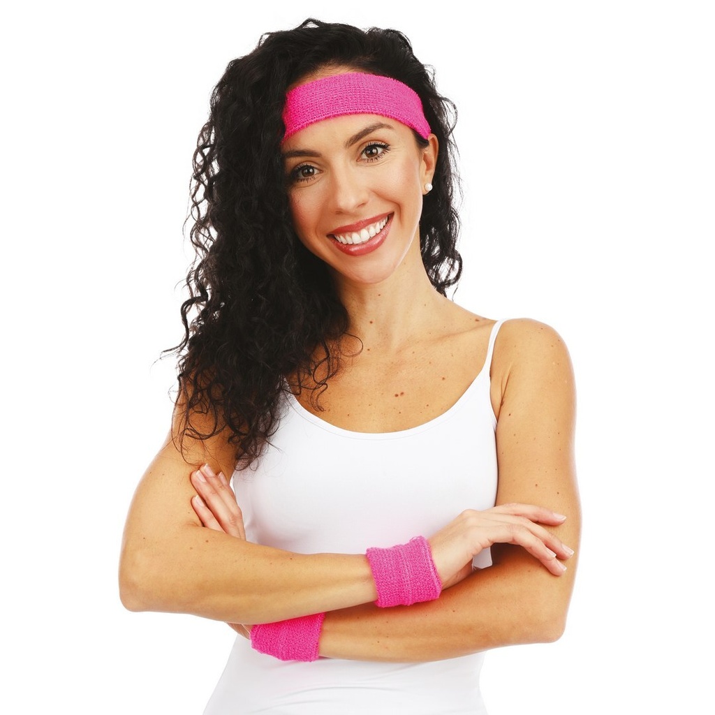 [PTC-70522] Bandeau et poignets éponge - rose fluo