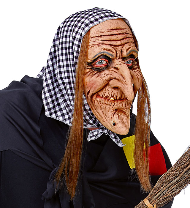 [03292] "MASQUE DE SORCIÈRE TÊTE ENTIÈRE AVEC CHEVEUX ET FOULARD"