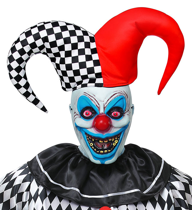 "MASQUE DEMI-TÊTE BOUFON DIABOLIQUE AVEC CHAPEAU" en plastique dur