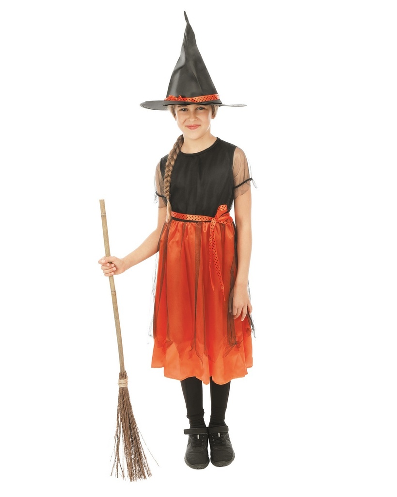 [PTC-77027] Costume sorcière - enfant - orange, noir (7-9 ans)