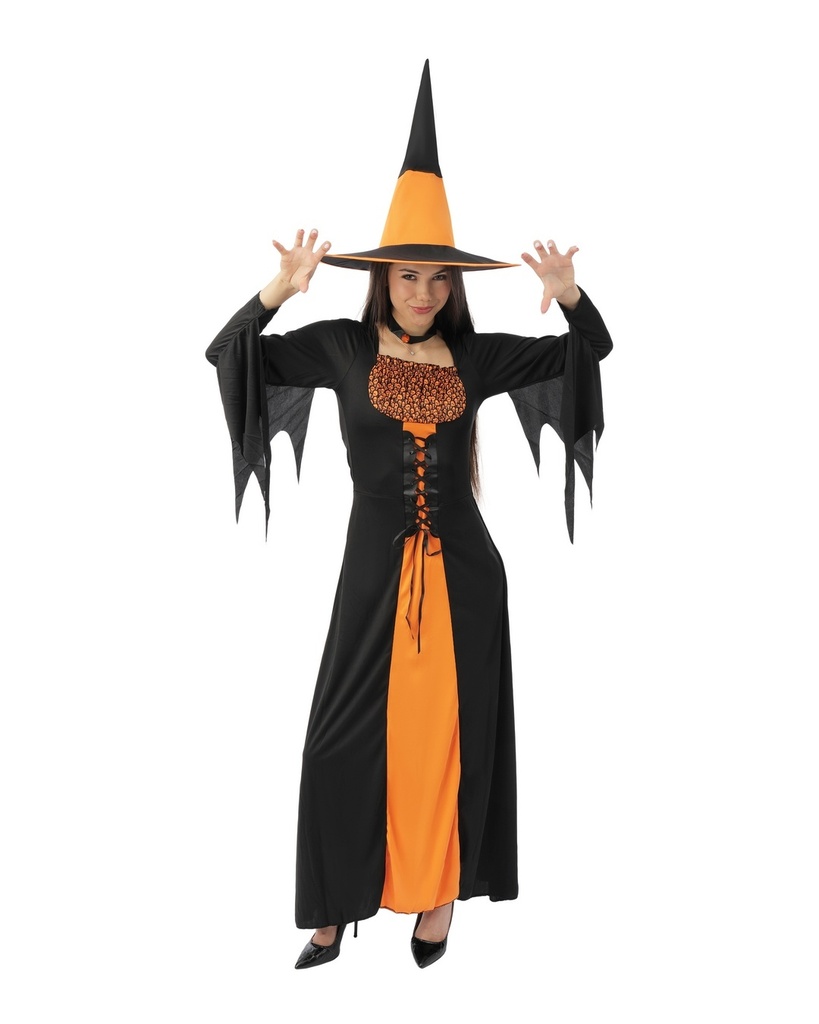 [PTC-86927] Costume sorcière - adulte - noir, orange (S/M)