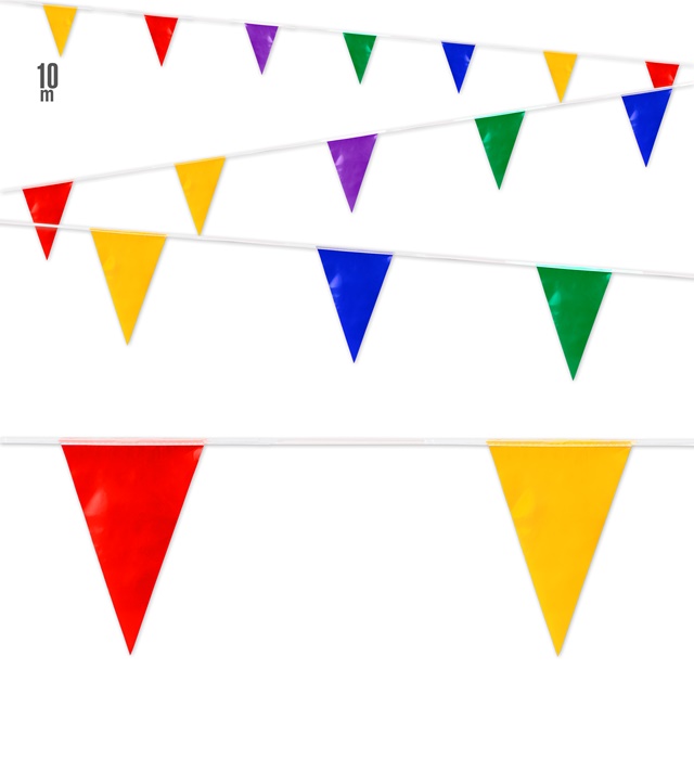[03325] "GUIRLANDE DRAPEAU MULTICOULEUR EN PVC" 10 m - adapté pour l'extérieur (20 drapeaux de taille 20x30 cm)