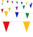 "GUIRLANDE DRAPEAU MULTICOULEUR EN PVC" 10 m - adapté pour l'extérieur (20 drapeaux de taille 20x30 cm)
