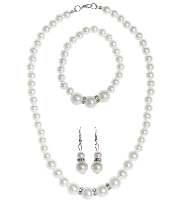[03354] "COLLIER, BOUCLES D'OREILLE ET COLLIER PERLE STRASS"