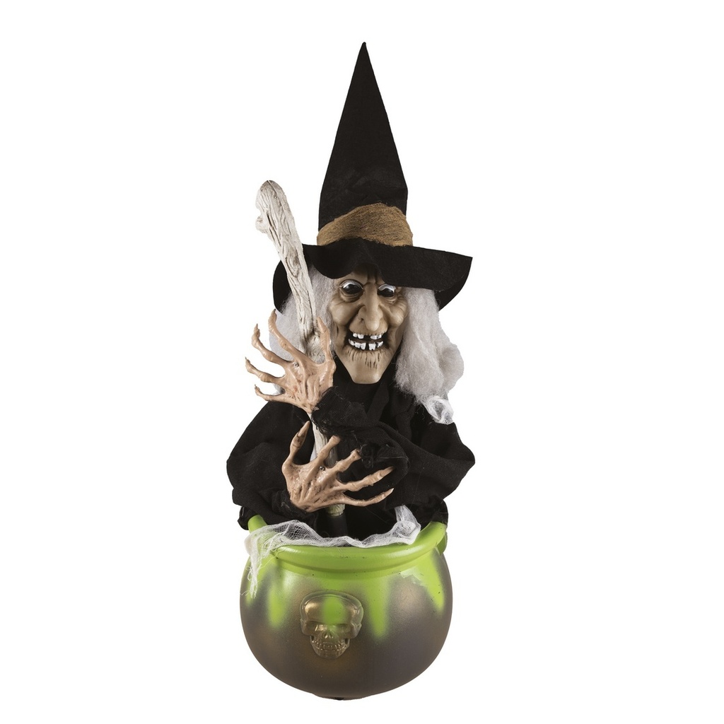 [PTC-23022] Sorcière avec chaudron - animé, sonore, lumineux - 40cm