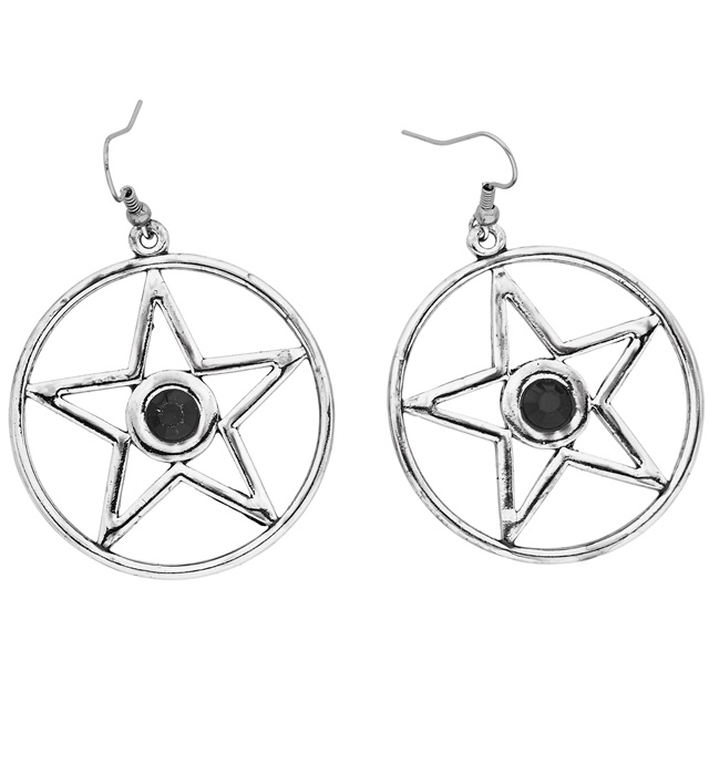 [03513] "PAIRE DE BOUCLES D'OREILLES GOTHIQUES AVEC PIERRE NOIRE"