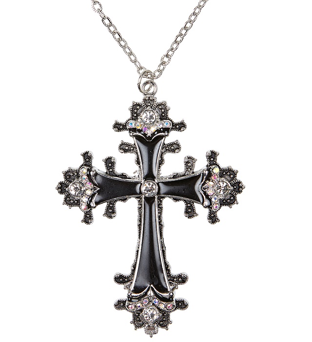 [03515] "COLLIER CROIX NOIRE AVEC STRASS"