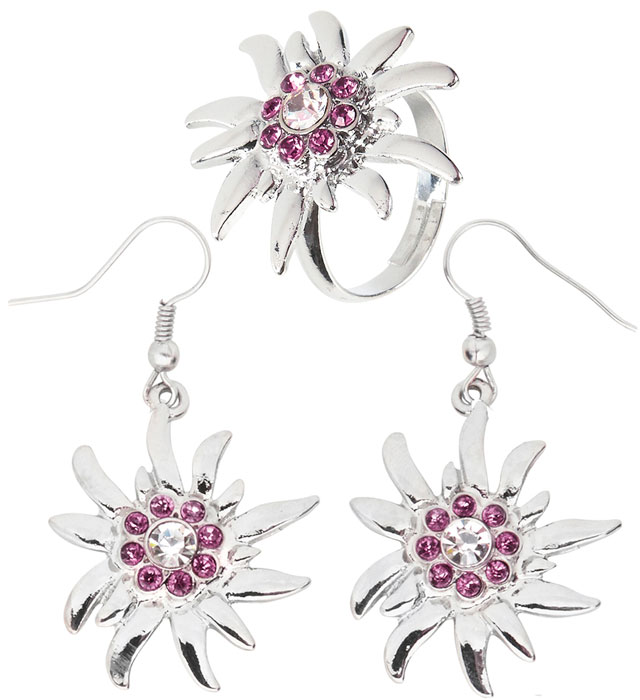 "BOUCLES D'OREILLES EDELWEISS AVECBAGUE STRASS VIOLET CLAIR"