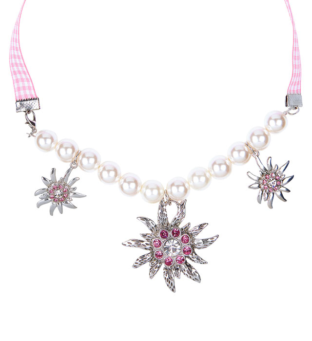 [03519] "COLLIER PERLES EDELWEISS AVEC STRASS VIOLET CLAIR"
