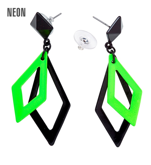 Paire de "BOUCLES D'OREILLES LOSANGE NOIR ET VERT NEON"